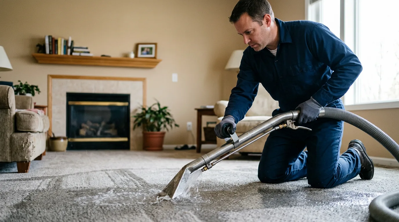 Water damage restoration technician working near Gilman, WI